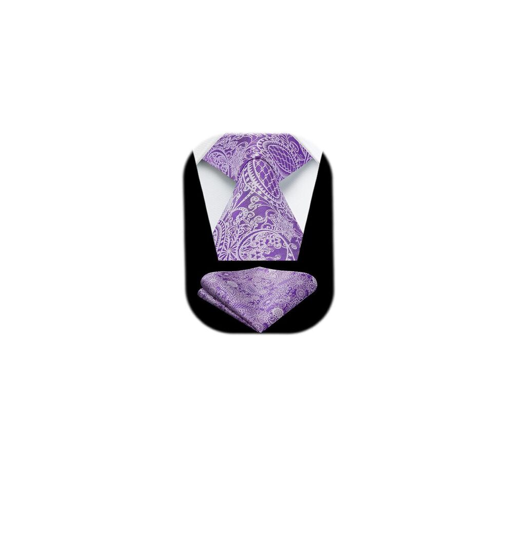 3639 Ties Purple Tie & Handkerchief Lavender Paisley Ties Classic Woven